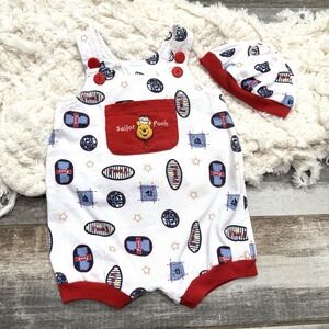 VTG 90s Winnie The Pooh Romper Playsuit 12 Months Sailor Pooh Disney With Hat